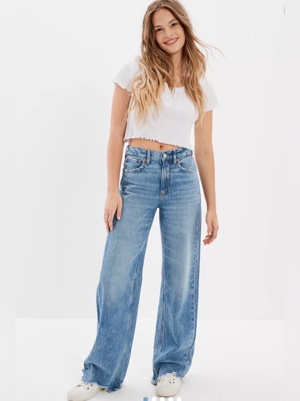 American Eagle 4S super high rise baggy wide raw hem cotton blend Denim jean